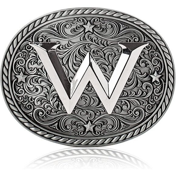 Women\'s Silver W Cowgirl Initial Large Letter Zinc Alloy Imported Belt Buckles main image 7